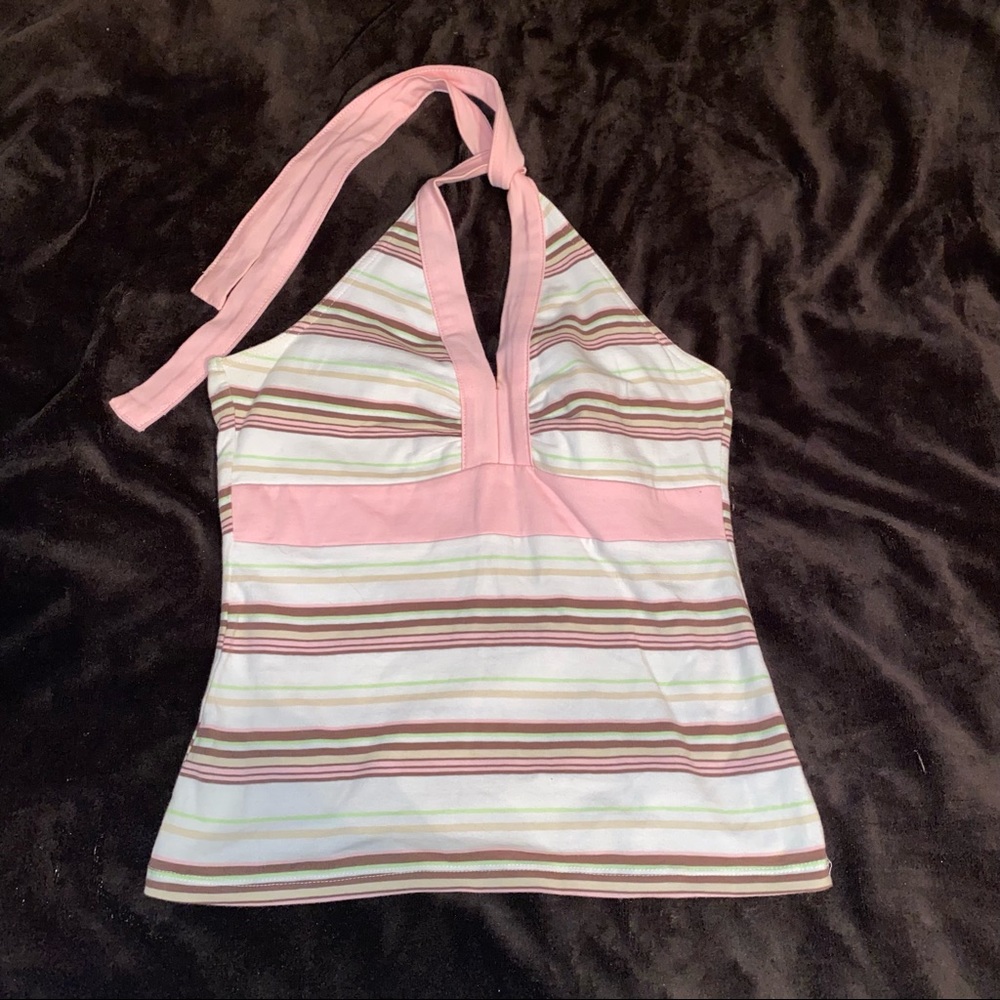striped halter tie up top